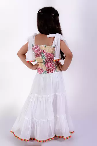 White cotton embroidered lehenga