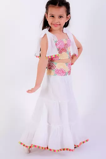 White cotton embroidered lehenga