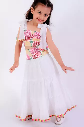 White cotton embroidered lehenga