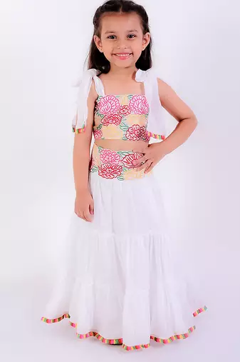 White cotton embroidered lehenga