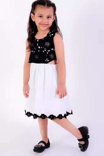 Black & white cotton embroidered dress