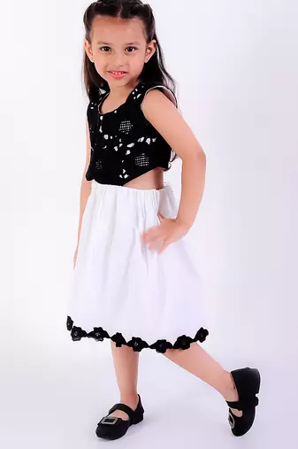 Black & white cotton embroidered dress
