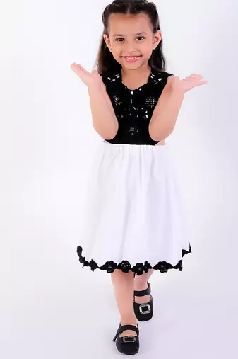 Black & white cotton embroidered dress