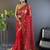 Delightful red designer chain stitch embroidered butterfly net fabric indian designer saree