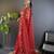 Delightful red designer chain stitch embroidered butterfly net fabric indian designer saree