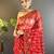 Delightful red designer chain stitch embroidered butterfly net fabric indian designer saree