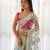 Bewitching light sky-blue multi color thread and aari embroidered with stone work butterfly net fabric indian saree