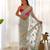 Bewitching light sky-blue multi color thread and aari embroidered with stone work butterfly net fabric indian saree