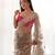 Fetching light brown multi color thread and aari embroidered with stone work butterfly net fabric indian designer saree