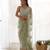 Glamourous light sea-green multi color thread and aari embroidered with stone work butterfly net fabric indian saree