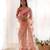 Glamorous light peach multi color thread and aari embroidered with stone work butterfly net fabric indian designer saree