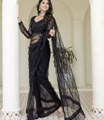 Beautifully black sequins and thread embroidered with stone work Soft Mono Net fabric indian designer saree