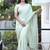 Alluring light green zari dori, and thread embroidered with real mirror work platinum crush fabric indian designer saree