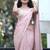 Seductive light pink zari, dori and thread embroidered with real mirror work platinum crush fabric indian designer saree