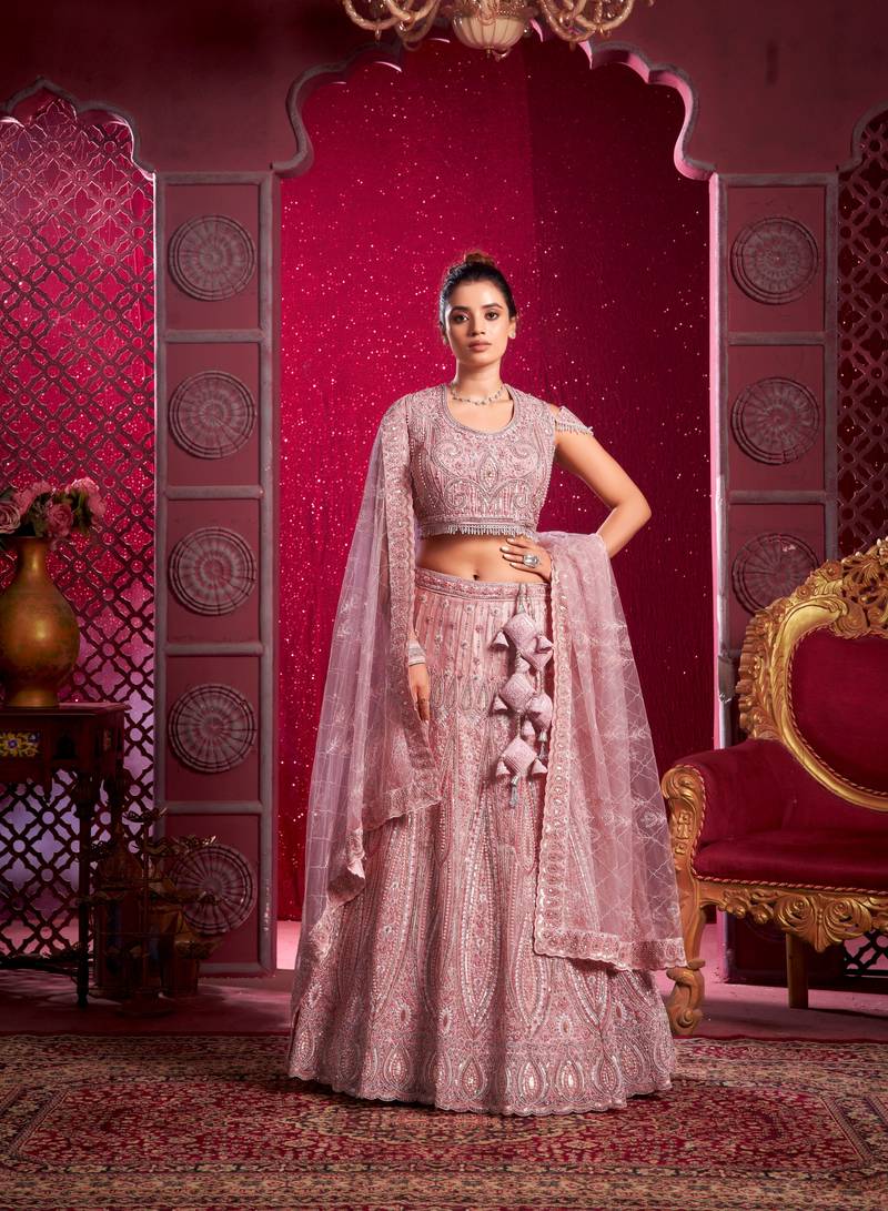 Blush Peach PEARL HAND WORK LEHENGA CHOLI