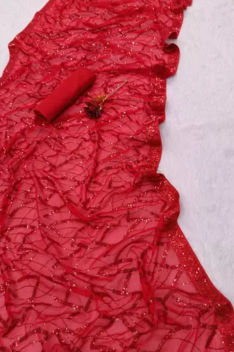 red georgette sequin saree with blouse