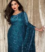blue georgette sequin saree with blouse