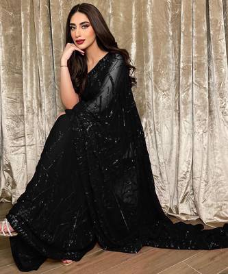 black georgette sequin saree with blouse 1