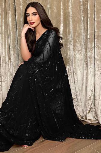 black georgette sequin saree with blouse