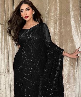 black georgette sequin saree with blouse 2