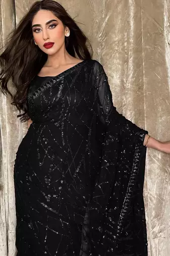 black georgette sequin saree with blouse