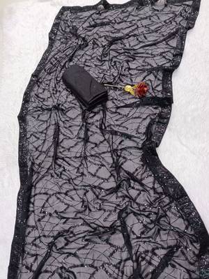 black georgette sequin saree with blouse 3