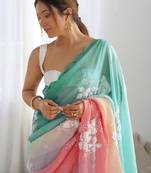 sky blue GOLD CRUSH EMBROIDERED sequin WORK SAREE