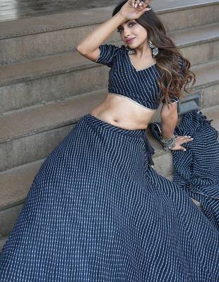 Engaging Black Leheriya Print Georgette Reception Wear Lehenga Choli 5