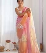 orange GOLD CRUSH EMBROIDERED WORK SAREE