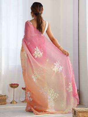 orange GOLD CRUSH EMBROIDERED WORK SAREE 1