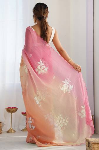 orange GOLD CRUSH EMBROIDERED WORK SAREE