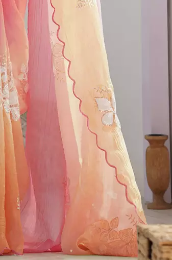 orange GOLD CRUSH EMBROIDERED WORK SAREE