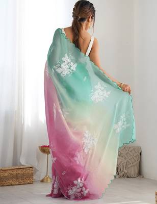 Sky blue GOLD CRUSH EMBROIDERED WORK SAREE 4
