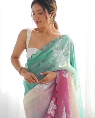 Sky blue GOLD CRUSH EMBROIDERED WORK SAREE 5