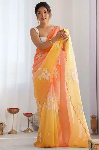Yellow GOLD CRUSH EMBROIDERED WORK SAREE