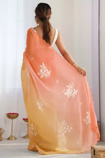 Yellow GOLD CRUSH EMBROIDERED WORK SAREE