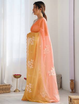 Yellow GOLD CRUSH EMBROIDERED WORK SAREE 3