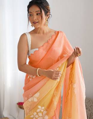 Yellow GOLD CRUSH EMBROIDERED WORK SAREE 4