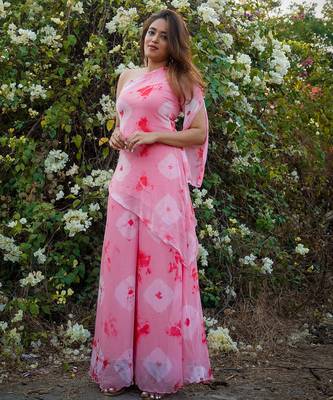 Peach Pink embroidered  Kurti Palazzo Set  3