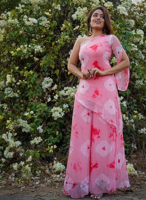 Peach Pink embroidered  Kurti Palazzo Set  5