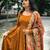 Mustard Georgette  Embroidered Long Flared Gown with Designer Dupatta