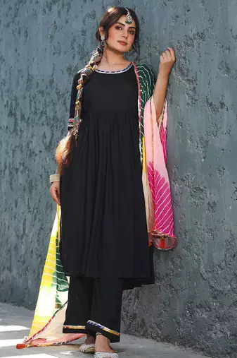 Beautiful Black Suit Set With Multicolor Dupatta PartyWear Black Suit Set