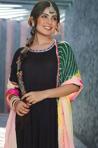  Black Suit Set With Multiembroidered Dupatta
