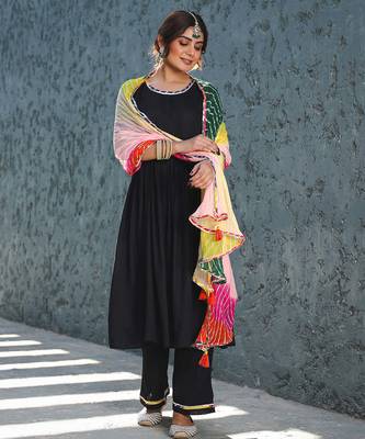  Black Suit Set With Multiembroidered Dupatta 3