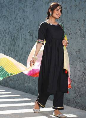  Black Suit Set With Multiembroidered Dupatta 5