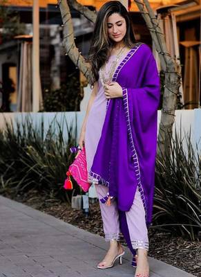 Lavender embroidered Fusion Suit Set With Dupatta Festival Wear Suit Set  1