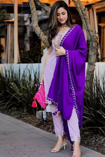 Lavender Color Fusion Suit Set With Dupatta Festival Wear Suit Set 