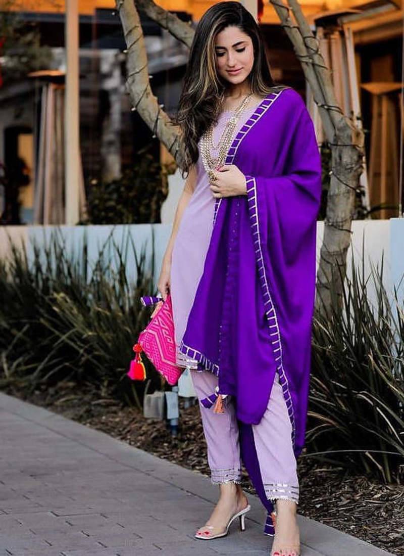 Lavender Color Fusion Suit Set With Dupatta Festival Wear Suit Set 