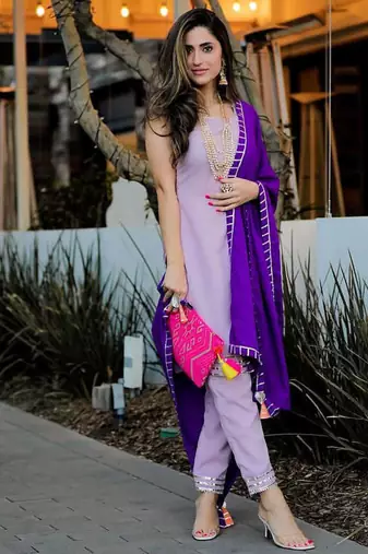 Lavender embroidered Fusion Suit Set With Dupatta Festival Wear Suit Set 