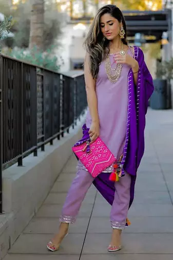 Lavender embroidered Fusion Suit Set With Dupatta Festival Wear Suit Set 